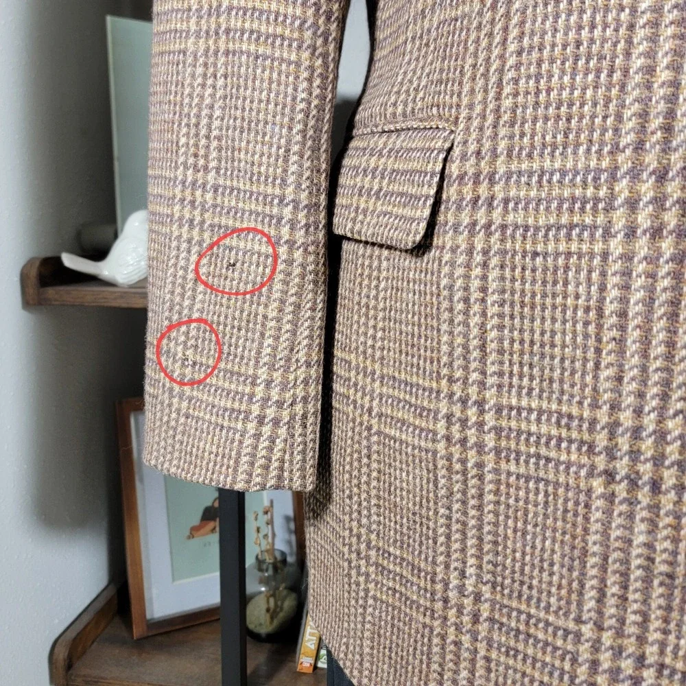 VTG Neiman Marcus Men's Tweed Sport Coat Two Button Brown Wool Plaid‎ Size 42-44